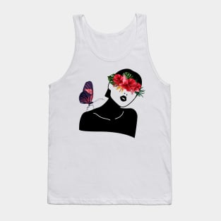 Abstract Woman with Hibiscus and Butterfly Tank Top